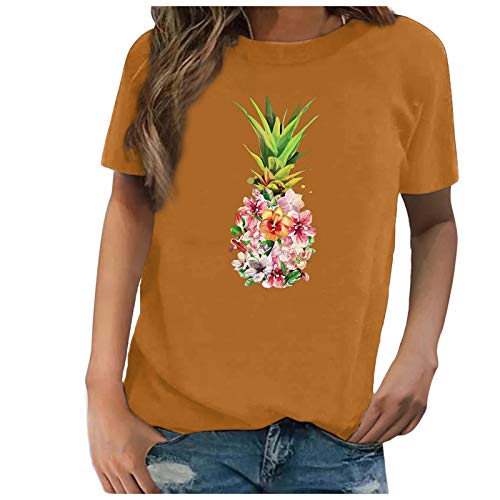 Camisetas Corta Mangas de Entrenamiento para Mujer Estampada de Piña Creativo Camiseta Suelta Verano es Sexy y Encantador Mujer Basica Verano Camisetas Blusa Tops S M L XL XXL 3XL