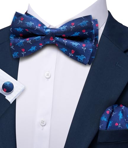 Image of Barry.Wang Paisley Striped Bow Tie for Men Silk Pre-Tied Bowtie Pocket Square Cufflinks Set Formal Wedding Party Prom