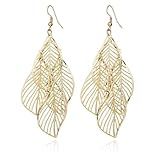 XFSRG Pendientes Mujer Pendientes Colgantes Forma Hoja Calada Estilo Bohemio Joyería Elegante Mujer Accesorios Brillantes Regalos de Cumpleaños Fiesta Toda Ocasión