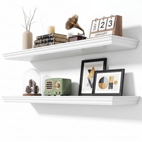 Image of 40 Inch Floating Shelves for Wall, 9.3 inchD Crown Molding Wood Display Shelf