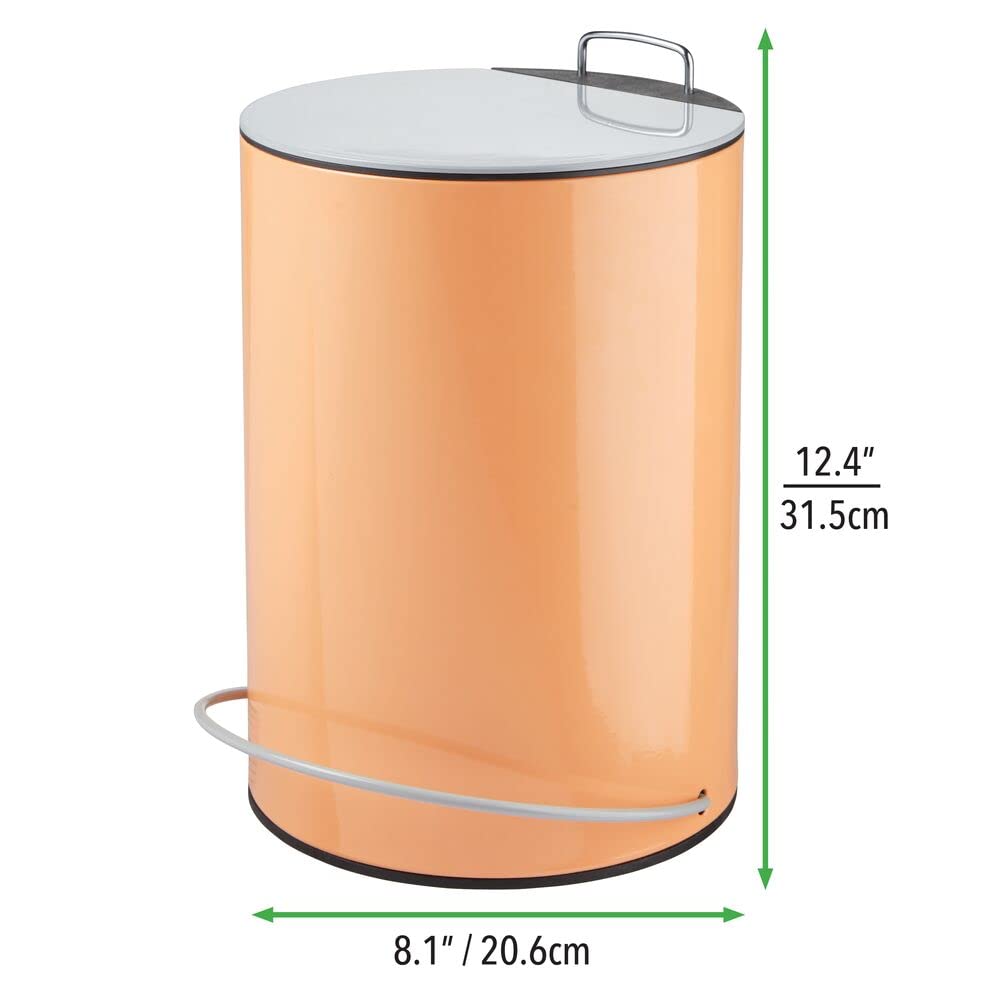 mDesign 1.3 Gallon Round Small Step Trash Can Wastebasket, Garbage Container Bin for Bathroom, Powder Room, Bedroom, Kitchen, Craft Room, Office - Hands-Free Design - Orange/Light Gray