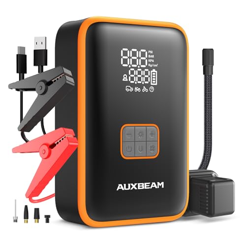 Auxbeam Jump Starter with Air Compressor, 3000A Car Battery Jumper Starter Portable (6.5 Gas/3.0L Diesel) with 150PSI Cordless Auto-Shutoff Tire Inflator, 12V Car Jump Starter for Compact Ve