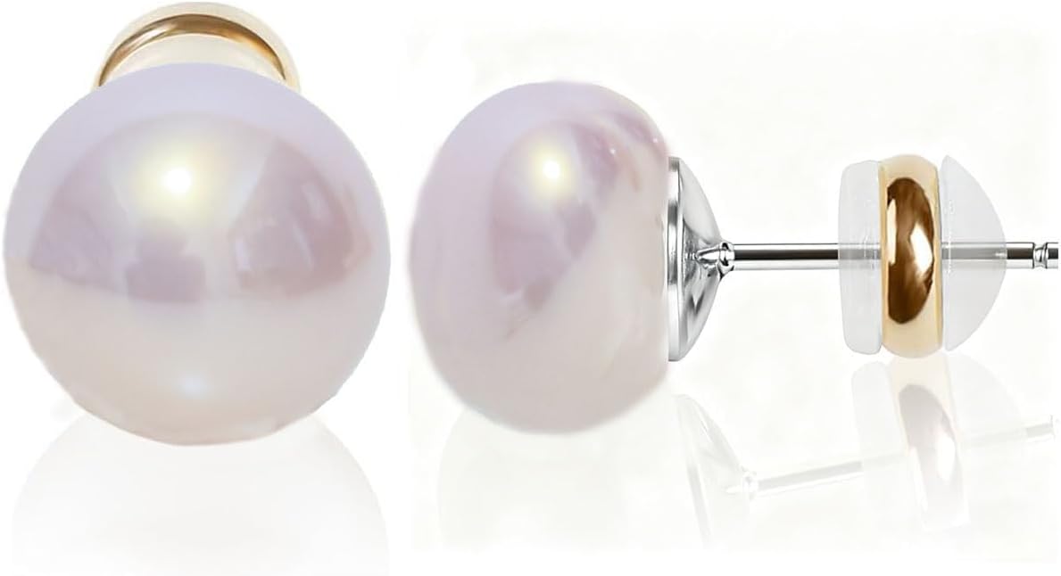 Natural Freshwater Cultured Pearl Stud Earrings, AAAA+Handpicked, Sterling Silver 18K Gold Plated Hypoallergenic Earring Studs Jewelry For Women