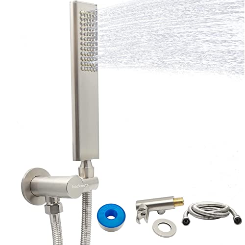 Backnets Solid Brass Handheld Shower Head Arc Design High Pressure Brushed Nickel Hand Shower Wand With Adjustable Supply Elbow Wall Connector Shower Holder And 59″ Stainless Steel Hose Set #TOP2