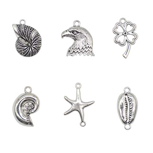 YYaaloa Pack of 120 Mixed Charms Silver DIY Charms Pendants for Crafting, Jewelry Making Accessory (120pcs silver charms 138g) - Thumbnail 5