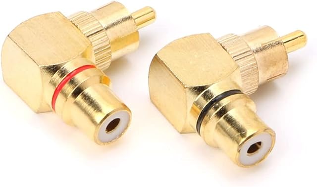 ZUYO 2Pcs 90 Degree RCA Adapter,Gold-Plated Right Angle Connector Male to Female Audio Adapter