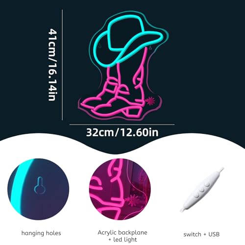 Image of WLHOPE Cowboy Boot Neon Sign Western Decor Adjustable LED Lights Western Neon Signs for Wall Decor Rodeo Neon Light Decorations for Bar Party Club Man Cave Living Room Bedroom Get Your Space Shine Day and Night
