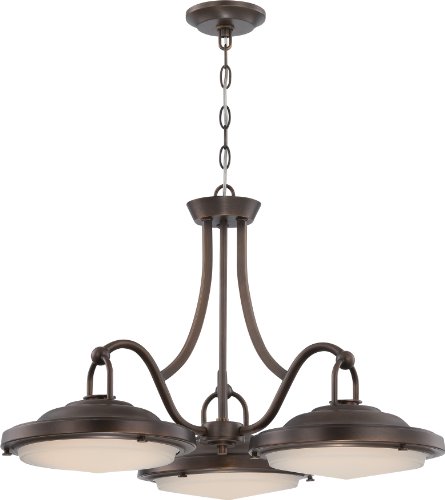 Nuvo Lighting 62/172 Sawyer Led Three Light Dining 60 Watt 4260 Lumens Soft White 2700K Kolourone Led Technology Frosted Glass Rustic Brass