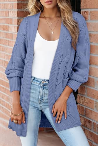 Image of SHEWIN Womens Open Front Long Sleeve Oversized Cardigan Sweaters Knit Coats with Pockrts