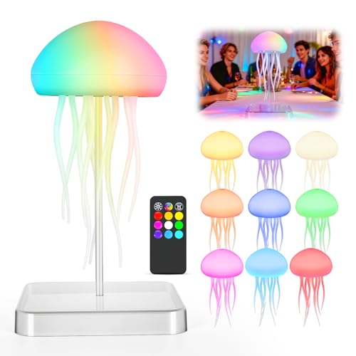 Snovire LED Quallenlampe 2026 Quallenschwebende Stimmungslicht Nachttischlampe mit 9 Dreh-Tentakeln 1000 mAh Wiederaufladbares Nachtlicht Kreatives Dekorationslicht für Zuhause Bar Party