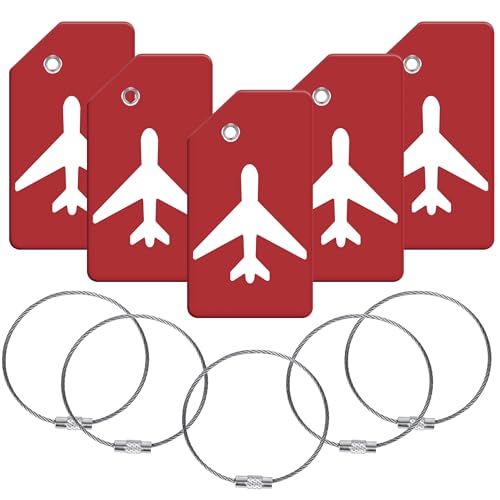 Storite Luggage Tags, Silicon Luggage Tags with Steel Loop Travel Bag Tags for Easily Identification of Bags (5, Red)