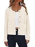 PRETTYGARDEN Women Knit Cardigan Sweaters Fall Fashion Long Sleeve Open Front Button Down Trendy Casual Jacket Winter Clothes (White,Medium)