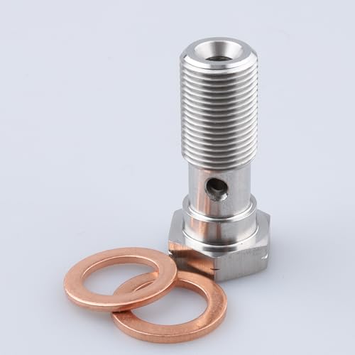 Image of Universal Stainless Steel M12x1.0 Metric Thread Banjo Bolts Brake Fitting Adapter with M12 Copper Washers, Single Banjo Bolt 31mm Length