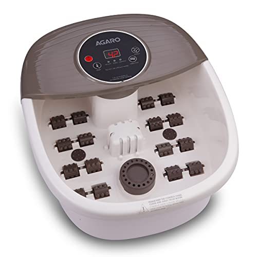 AGARO REGAL Foot Spa Bath Massager With Heat, 4 Massage Rollers, Adjustable Temperature Control, Vibration Function, Bubble Function For Soothing Massage, White (33618)