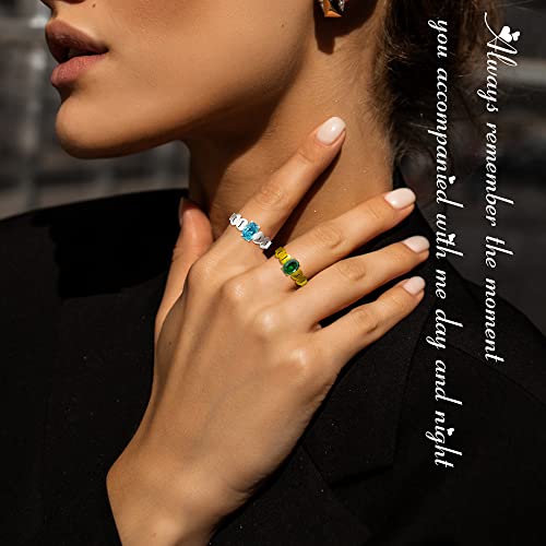 Kurafeel Birthstone Rings, 925 Sterling Silver Or Brass Custom Birthstone Ring, Personalized Name Love Heart Promise Rings With Rhodium Plated Gifts For Her Women Mother Men Couples Christmas Birthday #TOP2