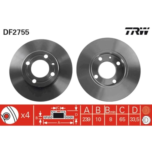 Disques de frein TRW DF2755 jeu de disques avant pour automobile