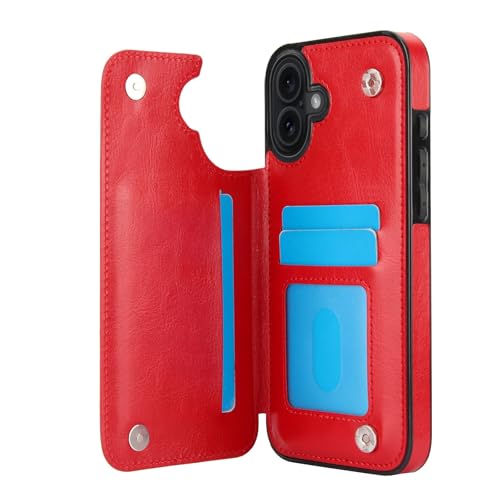 Coque iPhone 17 Pro Max et Slim Étui Portefeuille en Cuir PU Rouge avec Porte-Cartes