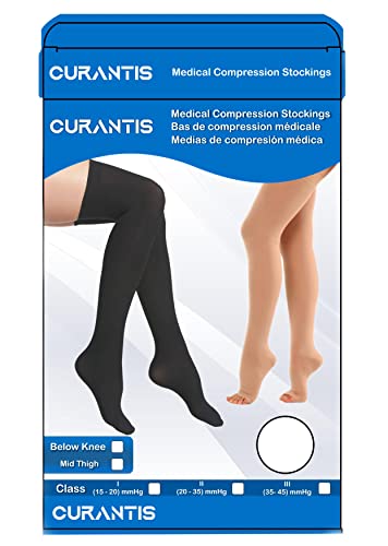 Premium CURANTIS Graduated Medical Compression Mid Thigh Stockings for Men and Women – Class 1 (18-21 mmHG) Socks Pair for varicose veins, Maternity, Nurses, Travel, Flight, Sports – (Large) Beige