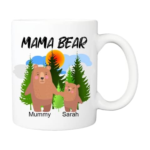 Mama Bear Personalised Name Mummy Mug, Presents for Mum, Novelty Mugs Women from Daughter, Christmas Gift Funny Present Mothers Day, Best Mum Mother Birthday, Step mums mam Cover