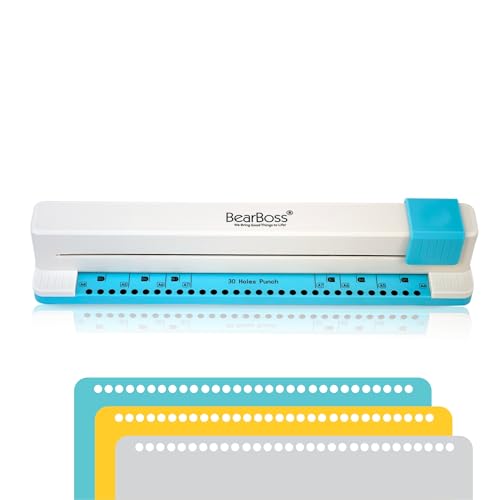 Bearboss 30 Hole Paper Punch Planner Hole Punch Adjustable Hole Puncher for Discbound Notebooks & Journaling Supplies