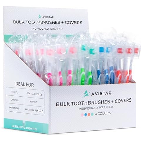 104 Pack Bulk Toothbrushes w/Cover Caps, Individually Wrapped Disposable Travel Toothbrush, Value Size, Long Lasting 3+ Months, Med-Soft Manual Teeth Brush Bristles, 4 Colors (Red Green Blue Pink) Cover