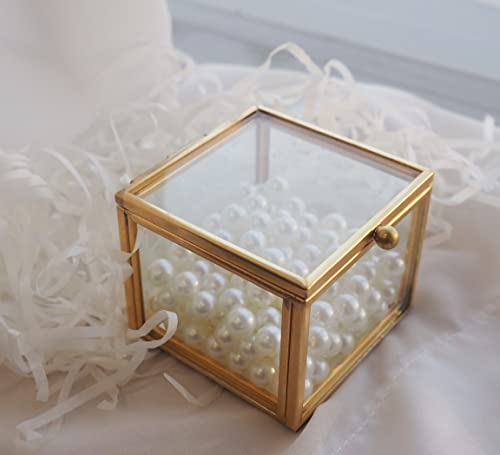 Engagement Glass Jewelry Box Organizer-Golden Square Vintage Handmade Ring Bearer Box For Wedding Decorative Home Decor #TOP3