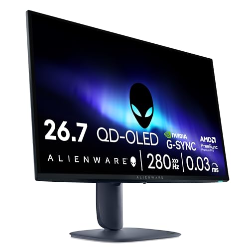 Migliori monitor OLED Alienware 27 Monitor Gaming - AW2725D, QHD (2560x1440), 280Hz, QD OLED, 0.03ms, NVIDIA G-SYNC Compatible, AMD FreeSync Premium Pro, HDR True Black 400, USB-C, DisplayPort, 2 HDMI, 3 Anni di Garanzia