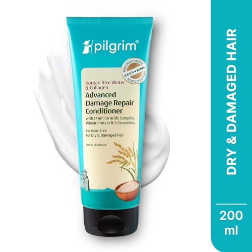 Image of Pilgrim Korean Rice Water & Collagen Advanced Damage Repair Conditioner - 200ml | With 17 Amino Acids, Wheat Protein & Ceramides | Paraben-Free | Deep Nourishment & Shine I For Women & Men