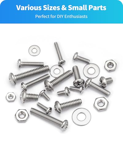DIVANC 750Pcs Nuts and Bolts Assortment Kit, 10-24#8-32#6-32#4-40 Phillips Pan Head Assortment Stainless Steel Bolts Nuts Flat Washers Nuts Bolts, Hardware Assortment Kit (Phillips Pan Head) - Image 8