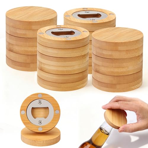 Yoption 24 Pcs Bamboo Magnetic Bottle Opener, Wooden Bulk Fridge Magnet Bottle Opener for DIY Beer Lover Wedding Groomsmen Gift Kitchens Bars Parties