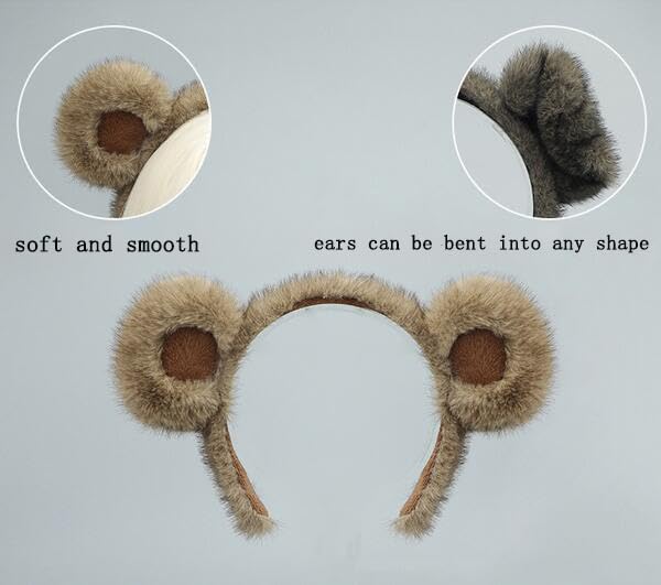 FakeFace 2Pcs Lovely Bear Ears Headband Furry Animal Ears Headband Animal Hairbands Costume for Halloween Party Easter Carnival Accessories - Image 3