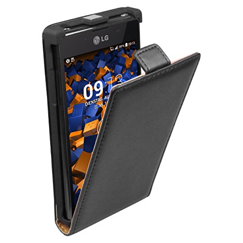 mumbi Echt lederen flipcase compatibel met LG Optimus L7 hoes lederen tas case portemonnee, zwart