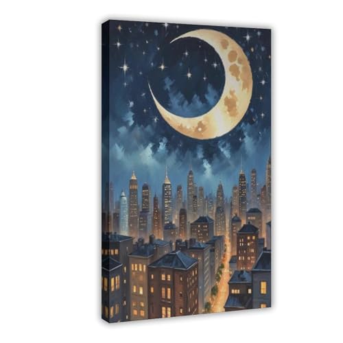 Poster sur toile paysage urbain lune BNCEDJK pour mur vide de salon