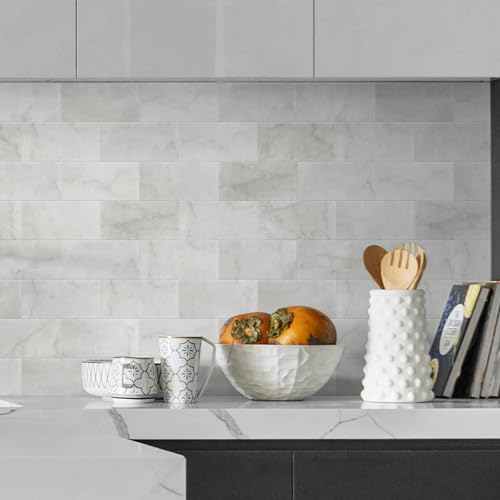 SUNWINGS 40-Sheet Subway Peel and Stick Mosaic Natural Stone Self Adhesive Tiles, 6" x 3" Honed Stick on Backsplash for Kitchen Bathroom Fireplace Vanity, Carrara White by sunwings - Image 7