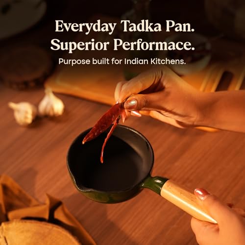 Image of CUMIN CO. Cast Iron Tadka Pan | 10cm| Induction Base Cookware | 10 Years Warranty | Non Toxic Small Tadka Pan for Spice Tempering /Seasoning | Chemical Free Coating | Green