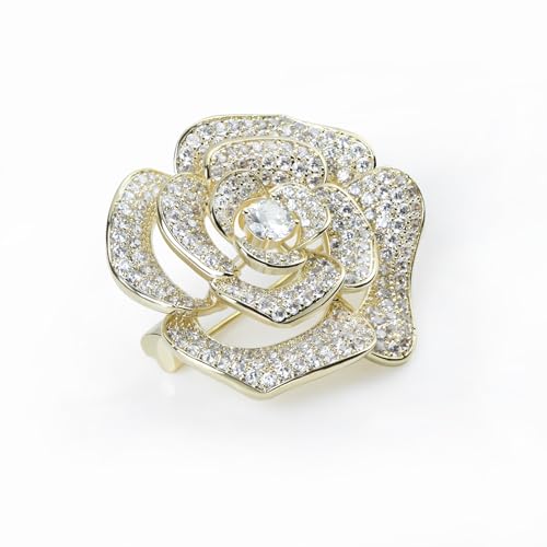 Image of Elegant Crystal Blooming Rose Flower Brooch Lapel Pin Breastpin for Women Birdal Cardigan Hat Scarf Suit Sweater Floral Pins