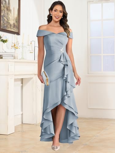 Satin Long Mother of The Bride Dresses for Women Off Shoulder Beaded Mermaid Formal Evening Gown2