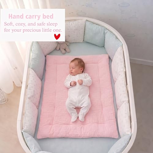 Image of Fareto Combo of Baby Bed with Net | Carry Bag | 4 Pcs Bedding Set (0-6 Months, Baby Size, Cotton) (Pink M)