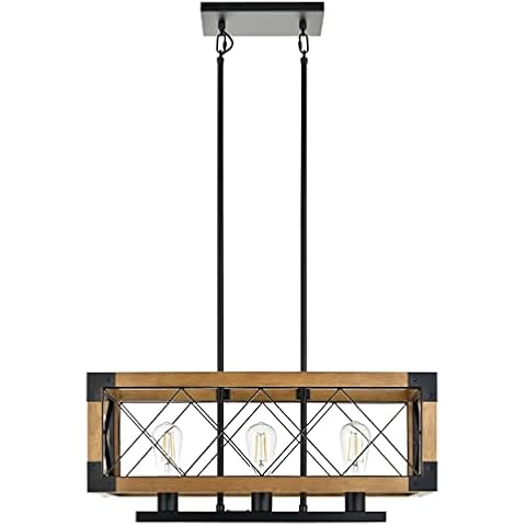 Onesto Lighting Farmington 3-Lights Black Ceiling Lighting with Wood - Ceiling Light - Pendant Light for Kitchen Island, Dining Room, Living Room, Entry Hallway Cover