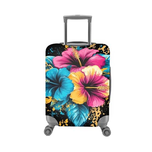 Housse de valise XL fleur bleue rose en spandex lavable - 2