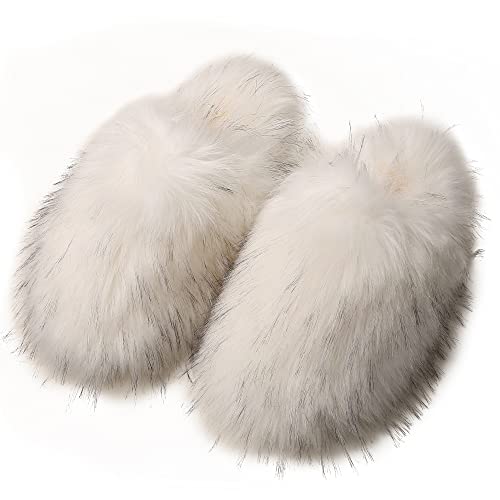 Women's Fuzzy House Slippers Soft Plush Furry faux raccoon Fur Toe covering Winter Warm Comfy Slip On Breathable Sandals Indoor Outdoor Slippers for Women and Girls2