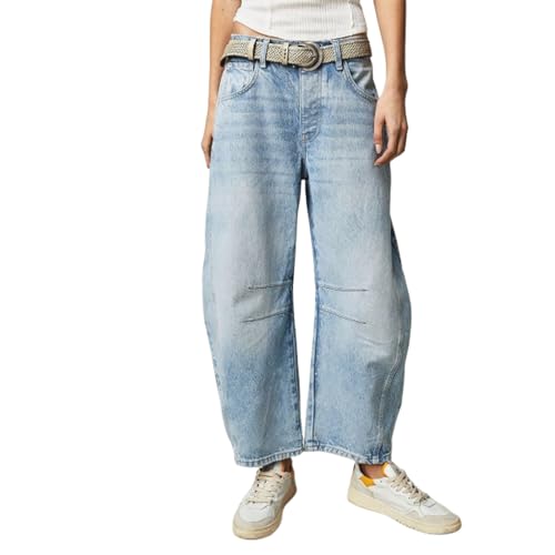 Jean jambe large femme FGRID pantalon droit denim boyfriend ample décontracté