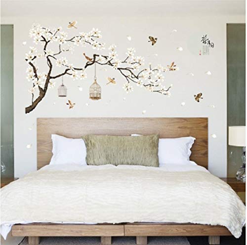 Lonnsaffe Arbre Stickers Muraux Oiseaux Fleur Décor À La Maison Papiers Peints pour Salon Chambre DIY Vinyle Chambres Décoration Grande Taille 187 * 128 Cm Cover