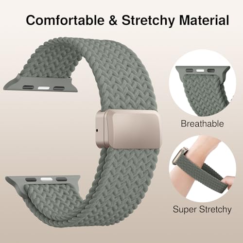Image of Braided Stretchy Band Compatible with Apple Watch Bands 38mm 40mm 41mm 42mm 44mm 45mm 46mm 49mm Women Men, Soft Nylon Solo Loop Magnetic Sport Strap for iWatch Series 11 10 9 8 7 6 5 4 3 2 1 SE Ultra