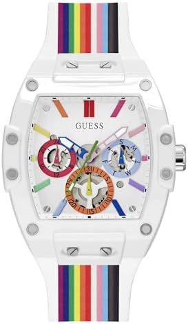 Guess Men's 41mm Watch - Rainbow Strap White Dial White Case