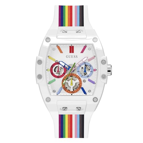 GUESS Men's 41mm Watch - Rainbow Strap White Dial White Case