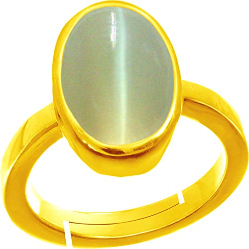 Bague cristal œil de chat naturelle plaqué or ajustable homme