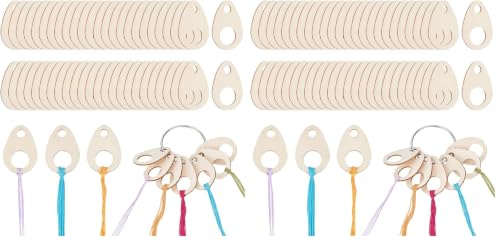 Image of BENECREAT 100pcs Teardrop Wood Thread Drops, 1.9x1.3inch Wood Cross Stitch Thread Organization with Floss Ring for Craft DIY Sewing Storage, 2mm Thick (Pack of 2)