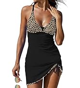 EVALESS One Piece Tankini Bathing Suits for Women Tummy Control Swimsuits Sexy Deep V Neck Print ...