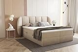 TRADA Boxspringbett 200x200 cm   mit Bettkasten und Taschenmatratze   Bilbao   Elegant Boxsprinbett mit dekoratives Kopfteil   Beige
